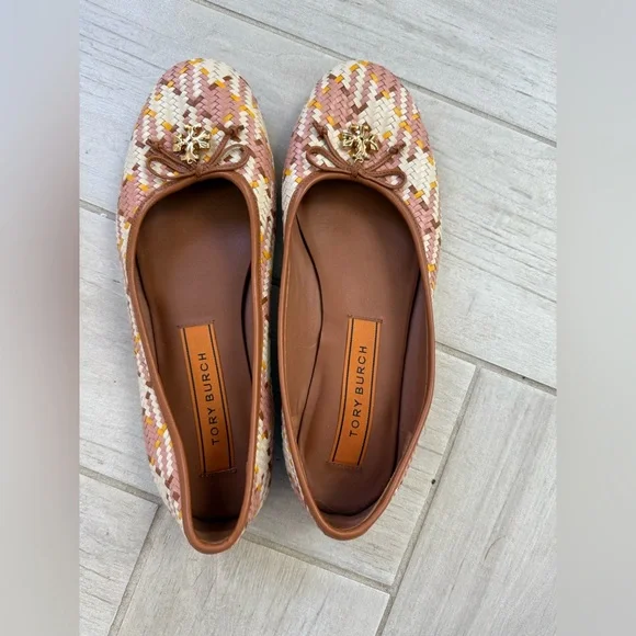 Tory Burch Woven Flats - Pink, Brown, and Cream - Picture 1 of 8